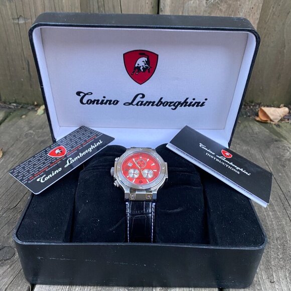 NEW Tonino Lamborghini Men's Chronograph Diamond Bezel Leather Strap Watch - Picture 5 of 16